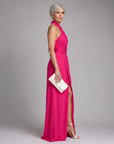 Vaelora | Cross Halter Draped Side Slit Midi Dress