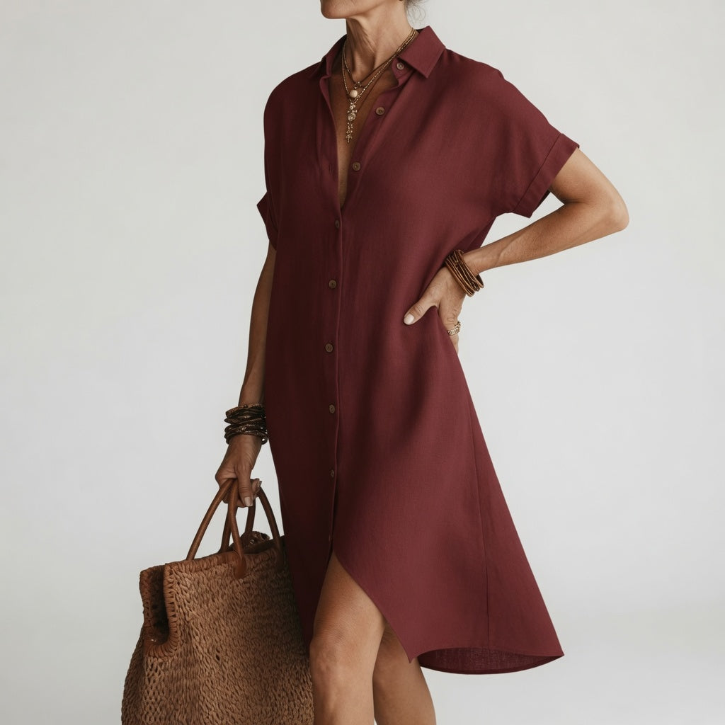 Timéa™ — Midi Shirt Dress Breathable Parisian Elegance