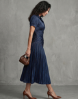 Theodora | Pleated Waistline Stripe Midi Dress