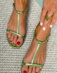 Metallic Flat Sandals with T-Straps