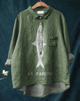 Faye | Sardine Fish Graphic Printed Women's Casual  Shirt