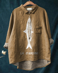 Faye | Sardine Fish Graphic Printed Women's Casual  Shirt