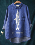 Faye | Sardine Fish Graphic Printed Women's Casual  Shirt