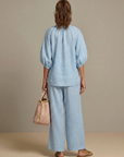 Natalia | Zip Front Blouson Top Wide Leg Set