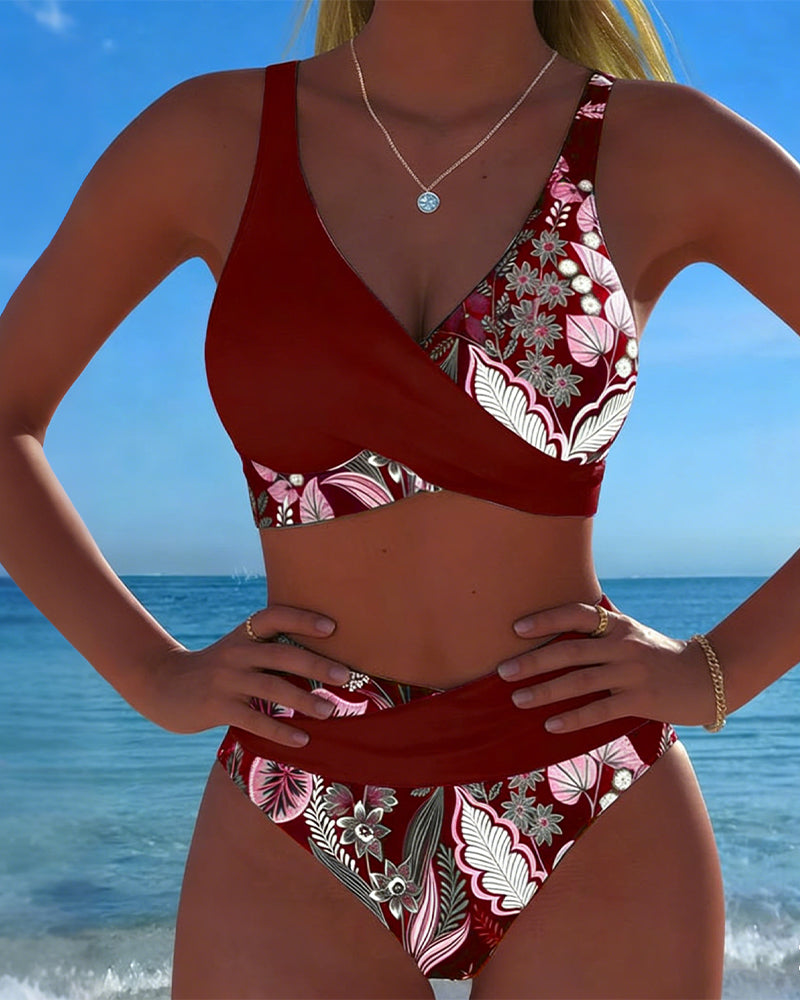 Bikini Contrast Color Fashion Flower