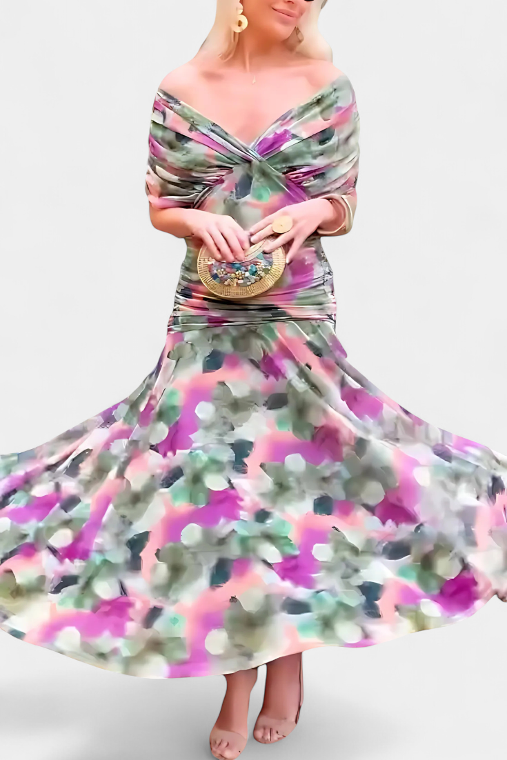 Karen | Long Floral Dress with V-Neck