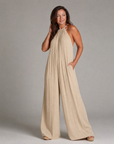 Sylvara | Pleated Halter Neck Wide Leg Relaxed Jumpsuit