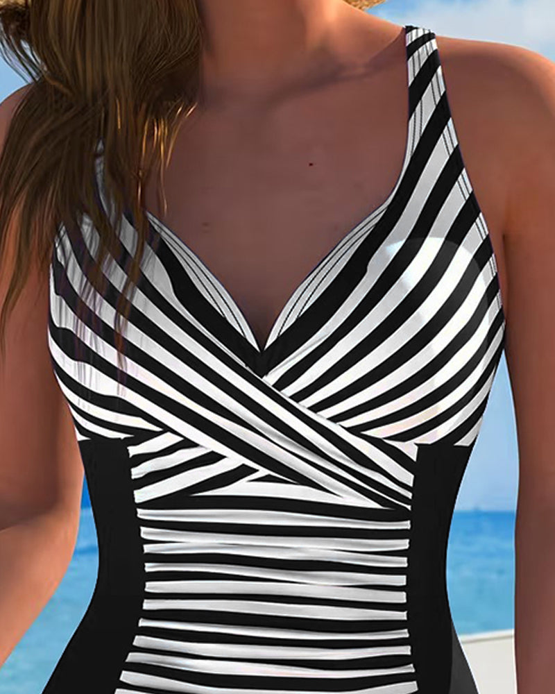 Striped Color Block Swimsuit
