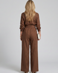 Jovie | Long Sleeve Button Front Wide Leg Jumpsuit