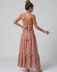 Amira | Cross Halter Geometric Print Cutout Midi Dress