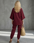 Georgiana | V Neck Tunic Gathered Trouser Set