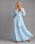 Zelith | Belted Collared Flowing Long Sleeve Midi Dress