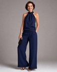 Zephyrine | Contrast Trim Halter Neck Wide Leg Jumpsuit