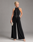 Astrielle | Belted High Neck Wide Leg Sleeveless Jumpsuit