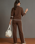 Rain | Zip Neck Long Sleeve Side Stripe Leg Pants Set