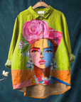Eugen | Oil Painting Freda Portrait Art Printed Women's Casual  Shirt