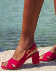 Block heel sandals with crossed strap