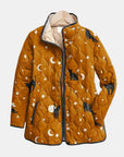 Eira | Casual Black Cat Halloween Print Quilted Jacket