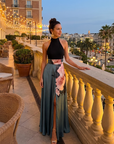 Olympas | Halter Bodice Floral Skirt Maxi Dress