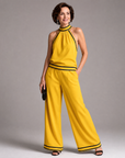Zephyrine | Contrast Trim Halter Neck Wide Leg Jumpsuit