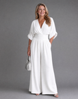 Emene | Draped V Neck Wide Leg Relaxed Jumpsuit
