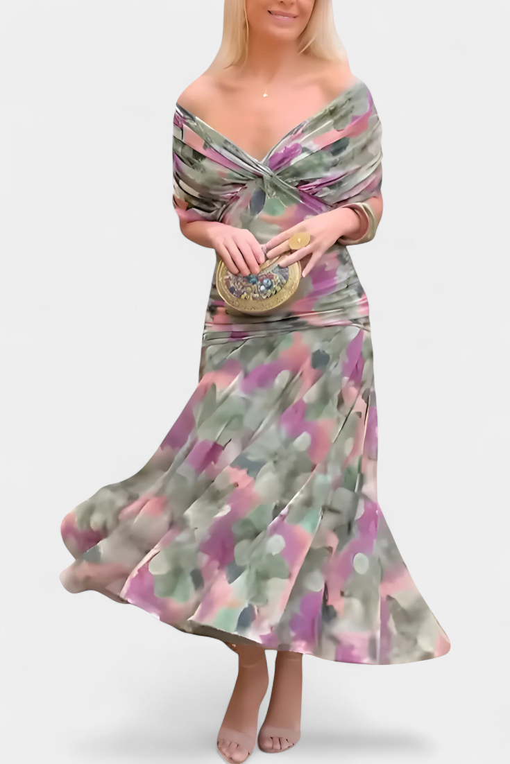 Karen | Long Floral Dress with V-Neck