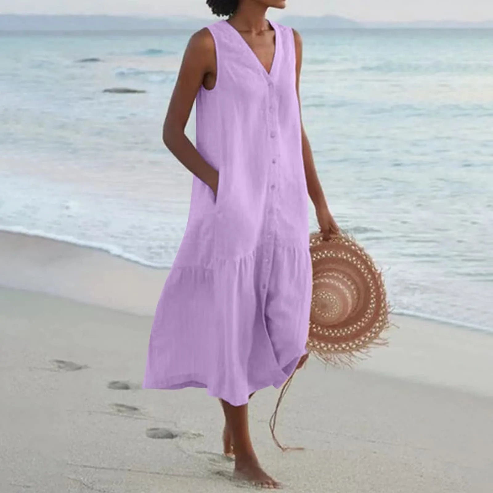 Samantha | Women Lena Summer V Neck Midi Dress