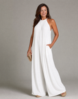 Sylvara | Pleated Halter Neck Wide Leg Relaxed Jumpsuit