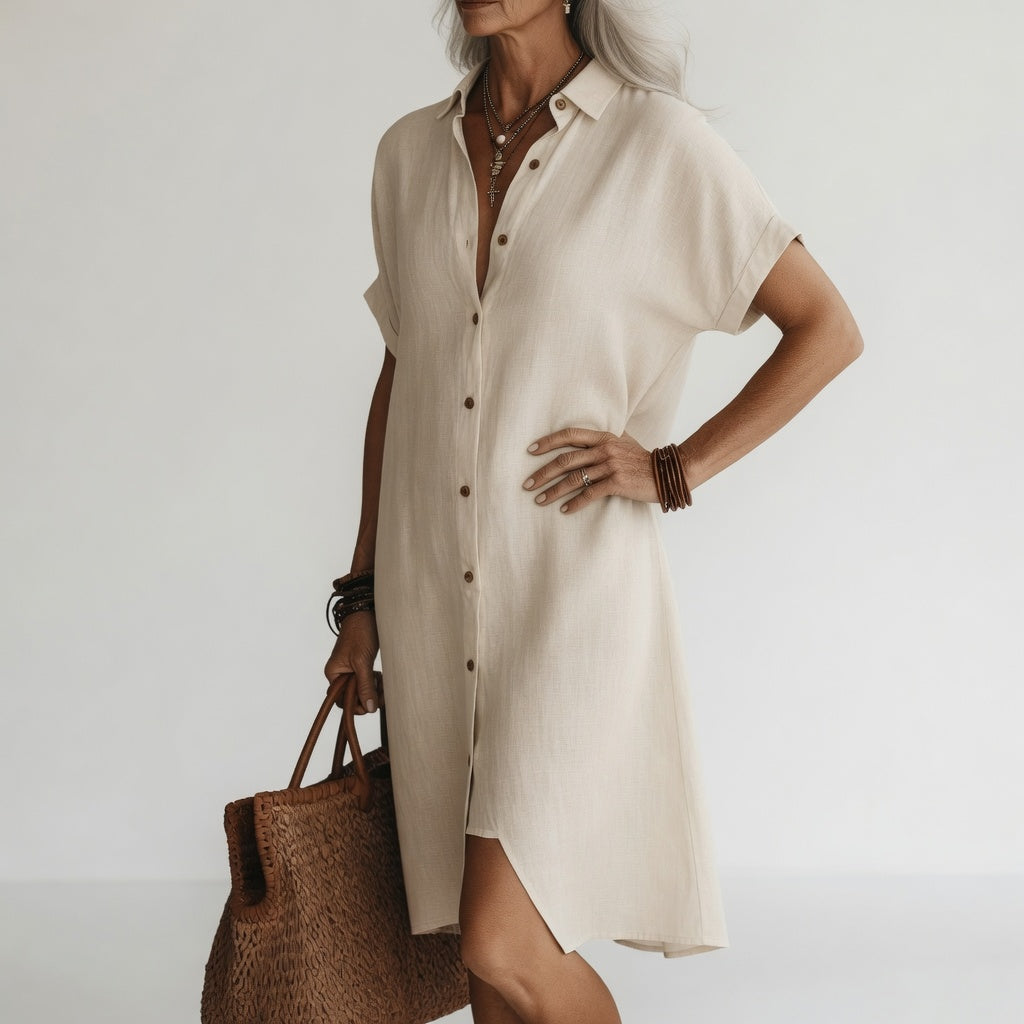 Timéa™ — Midi Shirt Dress Breathable Parisian Elegance