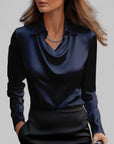 Rose | Women’s Draped Neck Long Sleeve Satin Blouses