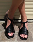Low Block Heeled Cross Sandals
