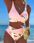 Bikini Contrast Floral Pattern Split