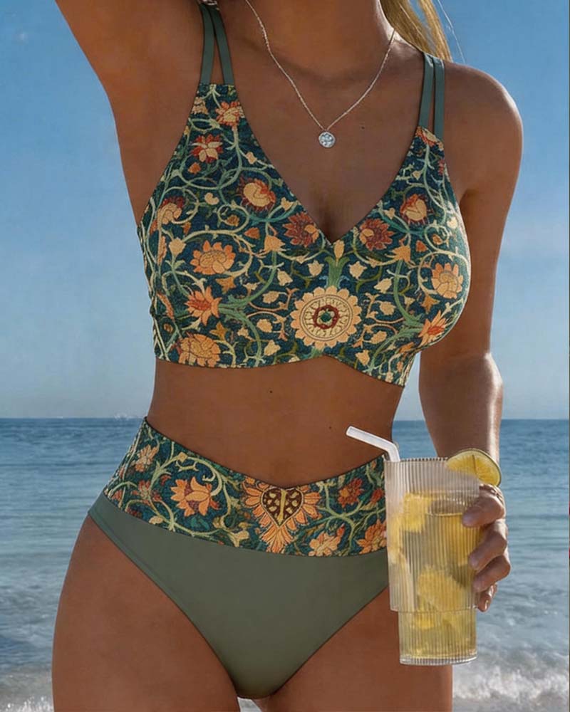 Vintage Floral Print Bikini Sexy