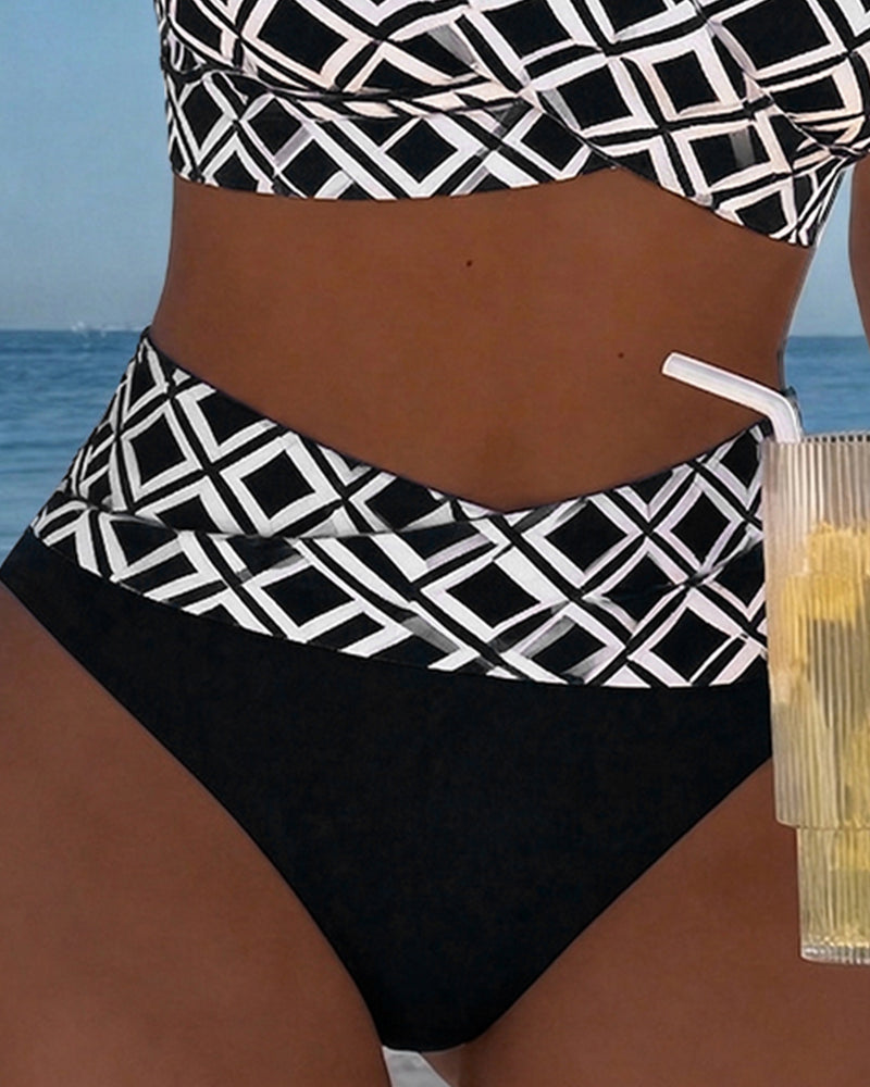 Two-Piece Bikini with Bra Cut and Diamond Pattern