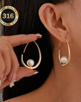 Crescent Pearl Hoop Earrings
