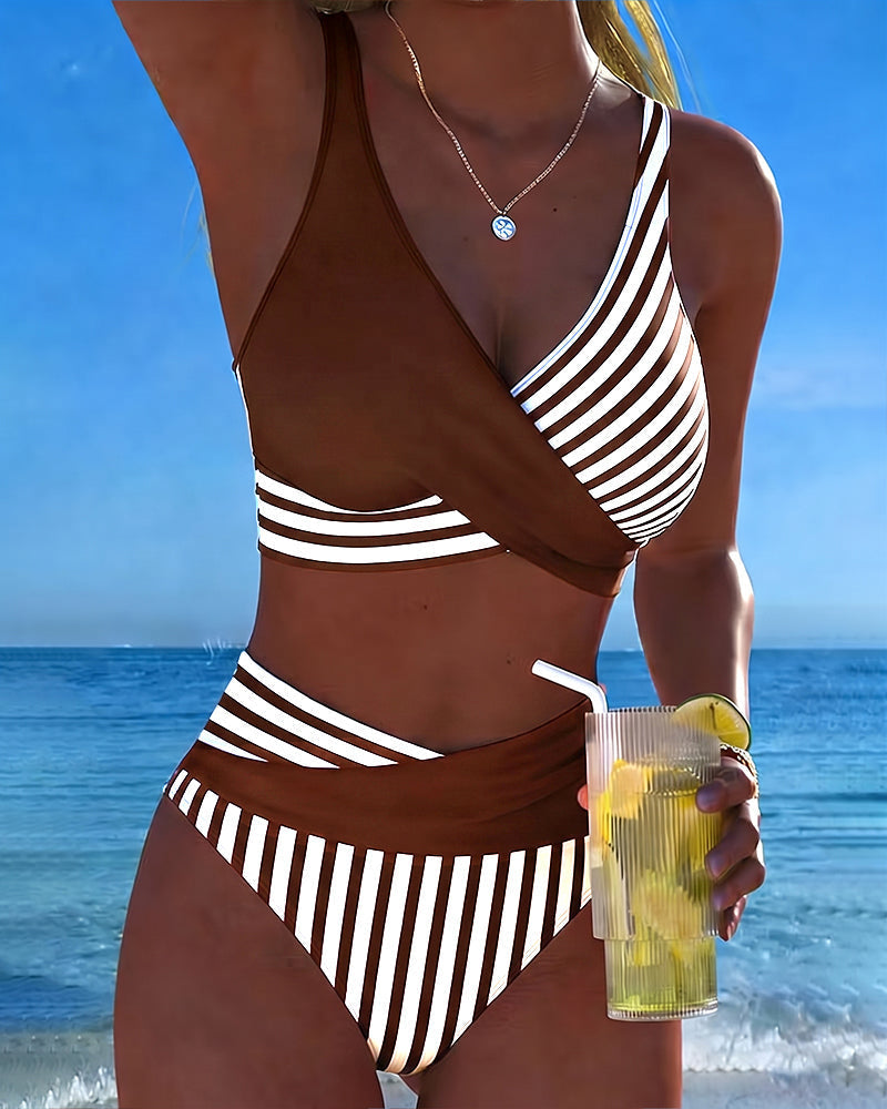Bikini Crossed Stripes Printed