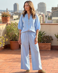 Natalia | Zip Front Blouson Top Wide Leg Set