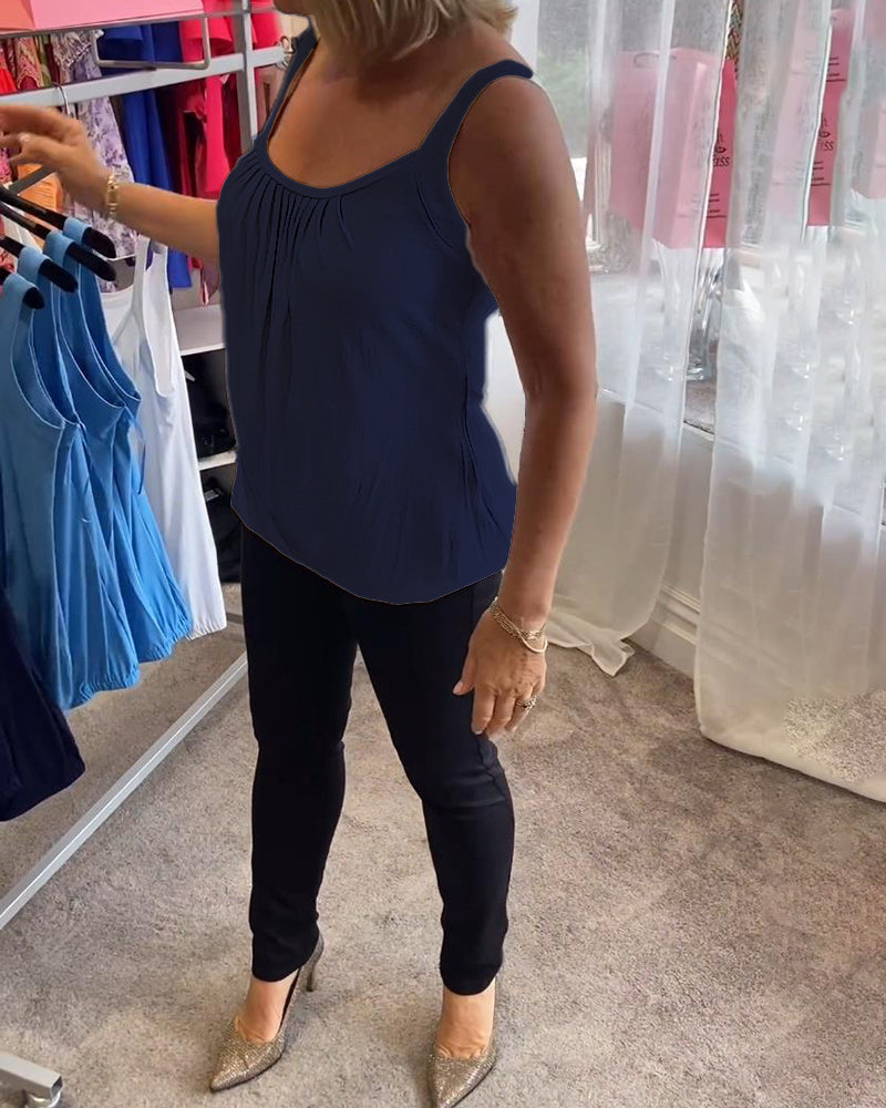 Marie | Pleated Real Relaxed Sleeveless Top