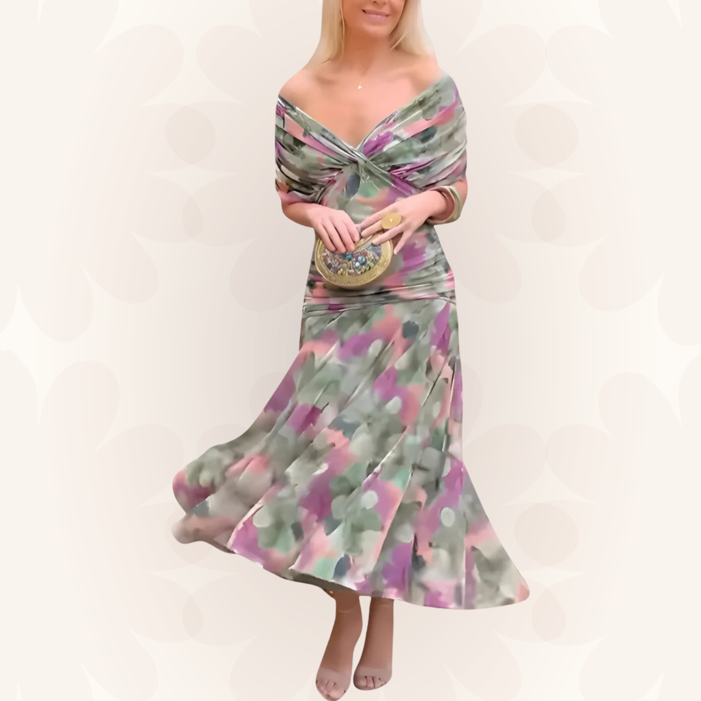 Karen | Long Floral Dress with V-Neck