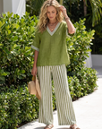 Wren | Contrast V Neck Tunic Stripe Trouser Set