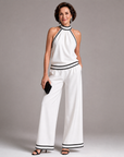 Zephyrine | Contrast Trim Halter Neck Wide Leg Jumpsuit