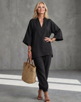 Georgiana | V Neck Tunic Gathered Trouser Set