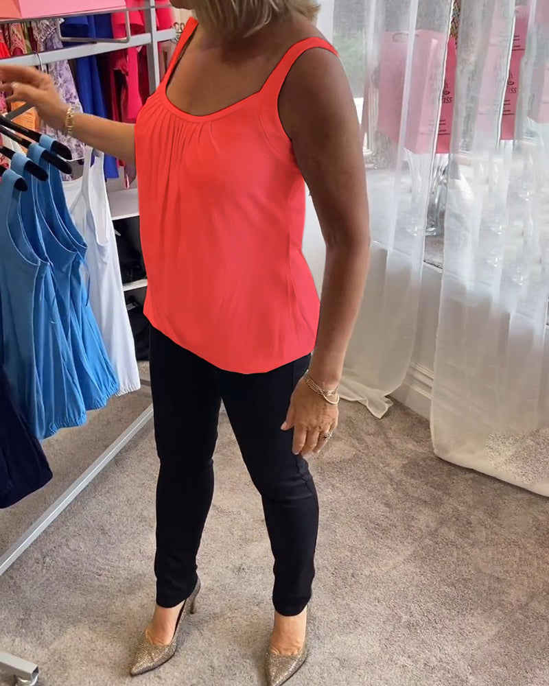 Marie | Pleated Real Relaxed Sleeveless Top