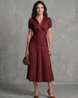 Theodora | Pleated Waistline Stripe Midi Dress