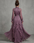 Demetria | Tie Neck Ruffle Tiered Maxi Dress