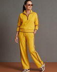 Rain | Zip Neck Long Sleeve Side Stripe Leg Pants Set