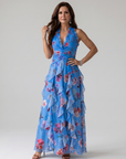 Nori | Halter Neck Ruched Bodice Floral Maxi Dress