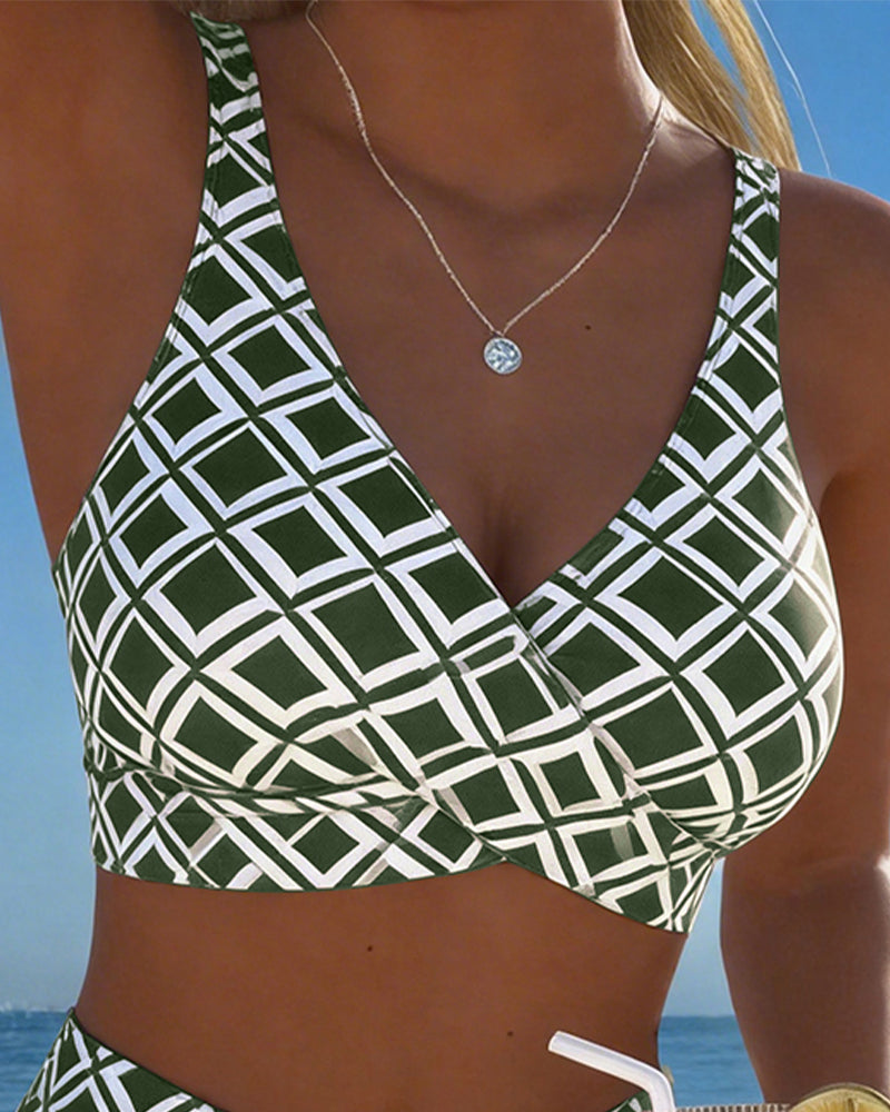Two-Piece Bikini with Bra Cut and Diamond Pattern