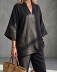 Georgiana | V Neck Tunic Gathered Trouser Set