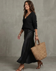 Luciana | Bias Fall Satin Skirt Knit Layer Set